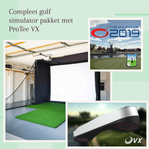 Compleet golf simulator pakket met slagkooi en ProTee VX launch monitor.